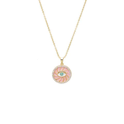Colored Enamel Evil Eye Disc Pendant Necklace