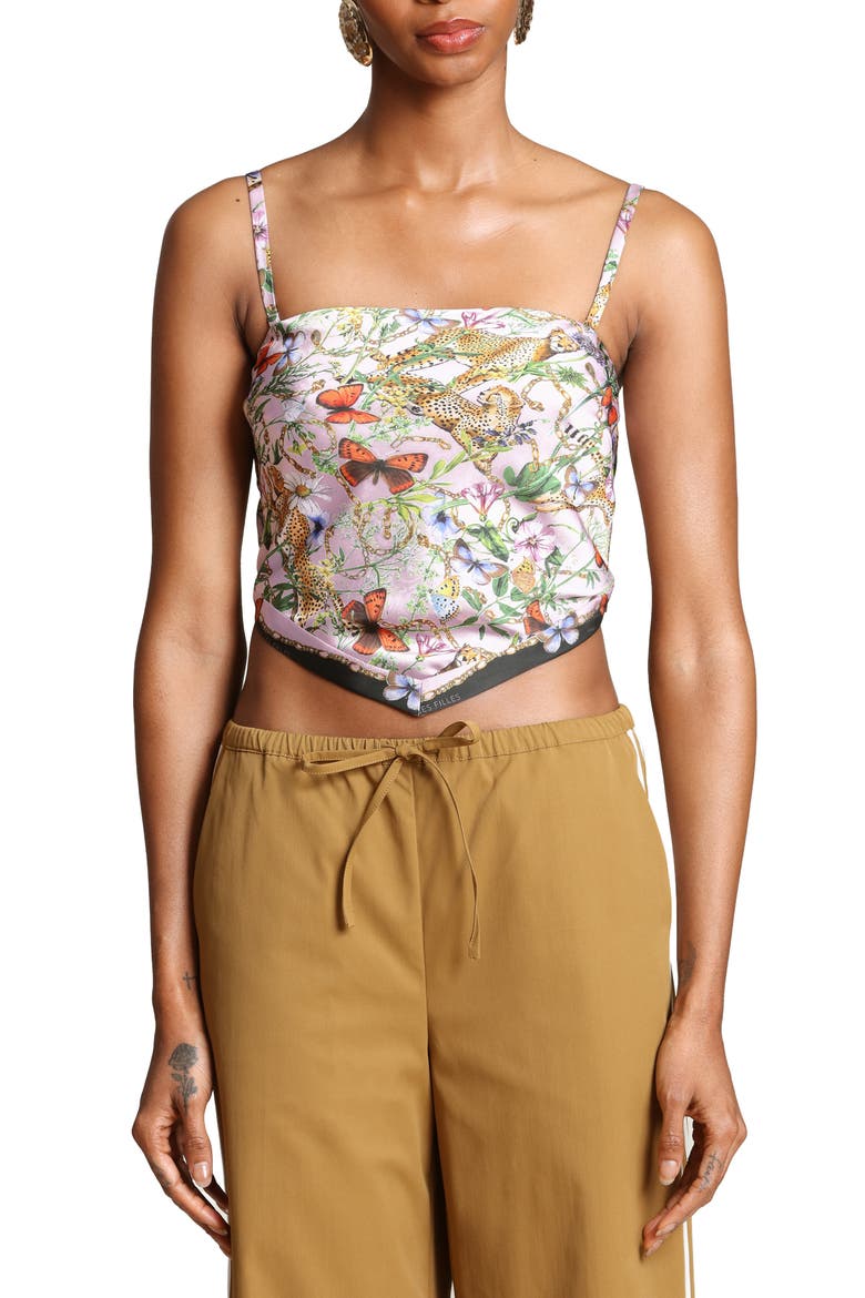 Scarf Satin Crop Top, Main, color, PINK CHEETAH SCARF