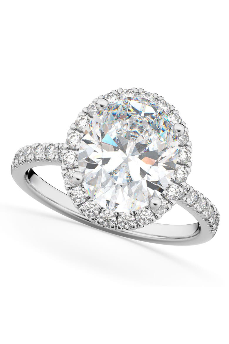 Oval Cut Halo Lab Diamond Engagement Ring 14K, Main, color, 3.51ct/White Gold