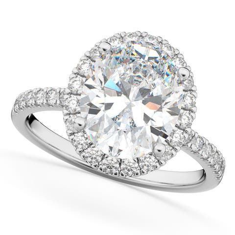 Oval Cut Halo Lab Diamond Engagement Ring 14K
