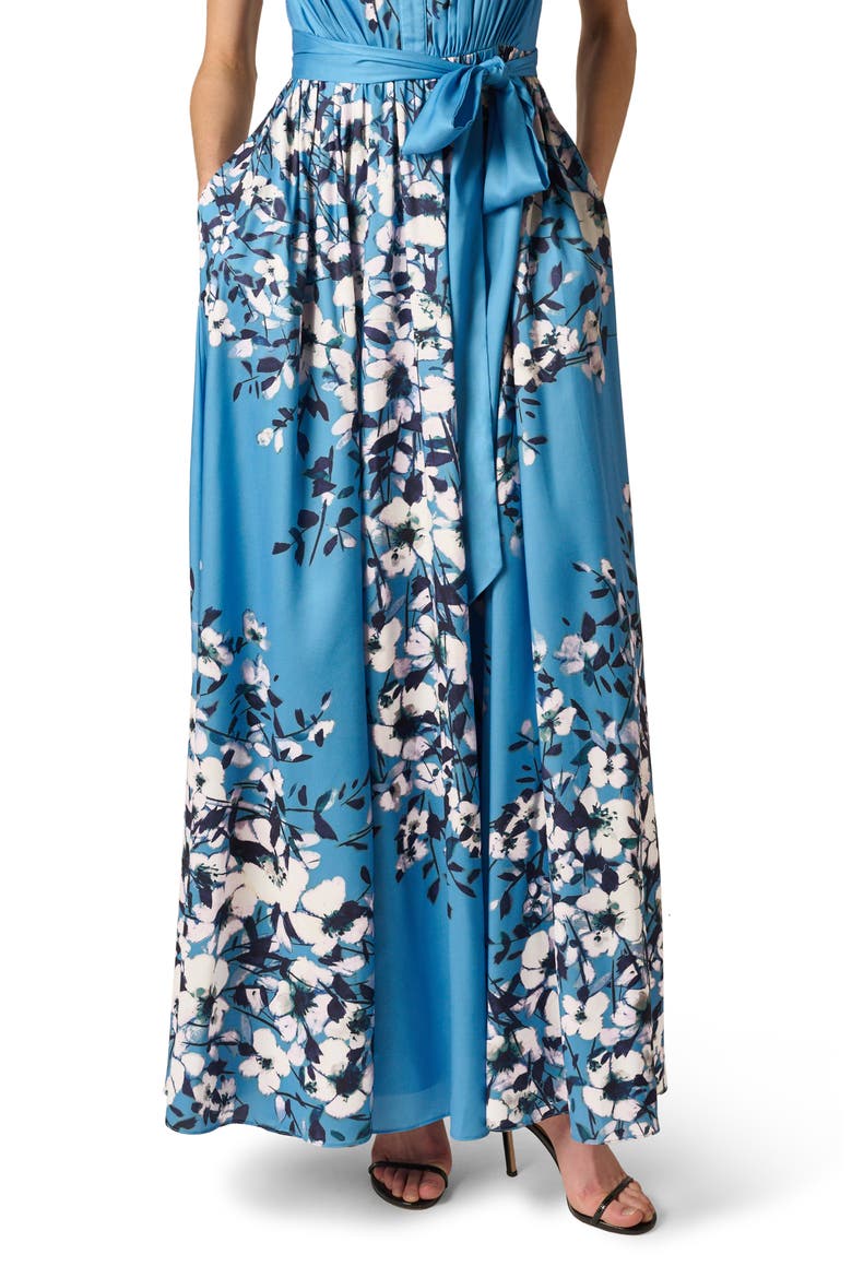 Print Tie Waist Gown, Alternate, color, BLUE MULTI