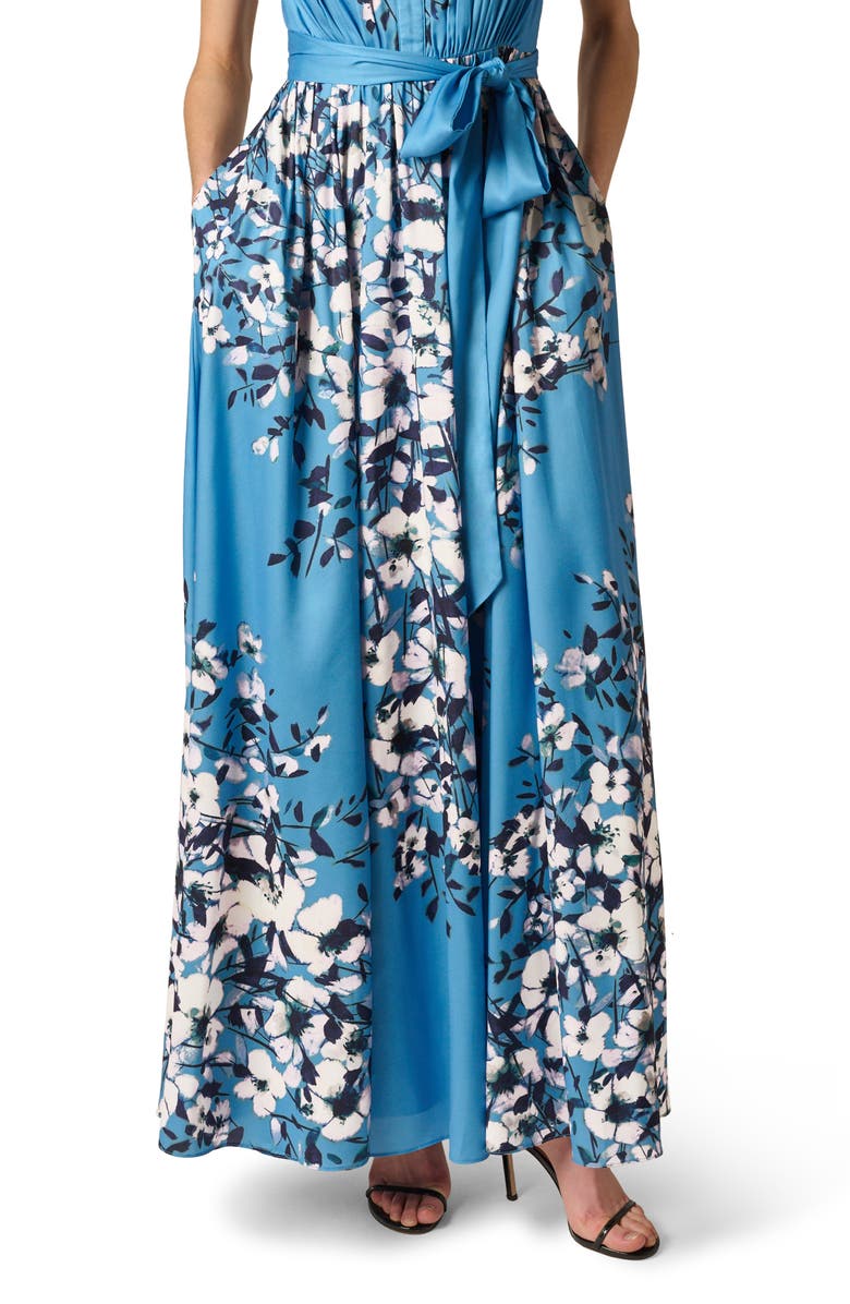 Aidan Mattox Print Tie Waist Gown, Alternate, color,