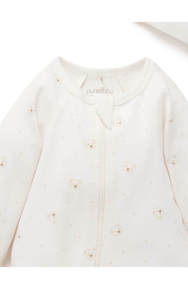 Purebaby Zip Growsuit & Hat Set, Alternate, color, Vanilla Bear