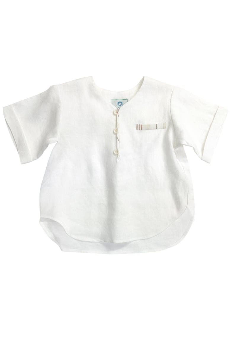 Linen Boys' Mandarin Collar Top, Main, color, White