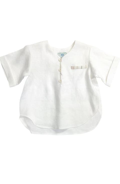 Linen Boys' Mandarin Collar Top