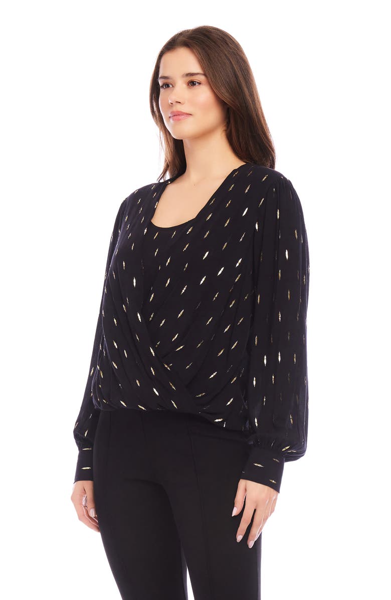 Karen Kane Metallic Drape Front Top, Alternate, color, Blk