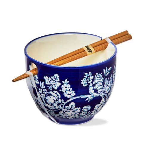 Lisbon Floral Noodle Bowl S/2 Blue Stoneware Everyday