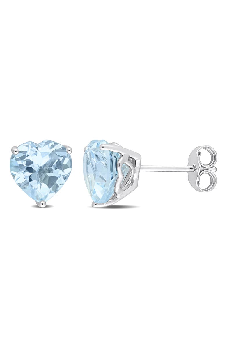 DELMAR Heart Cut Sky Blue Topaz Stud Earrings, Main, color, Blue