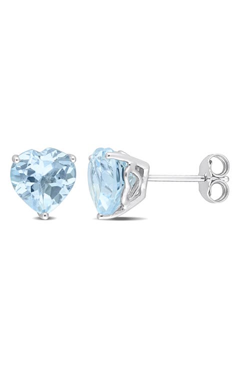 Heart Cut Sky Blue Topaz Stud Earrings