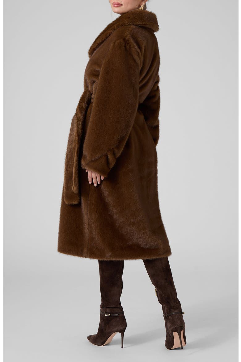Monique Faux Fur Belted Coat, Alternate, color, OPEN BROWN