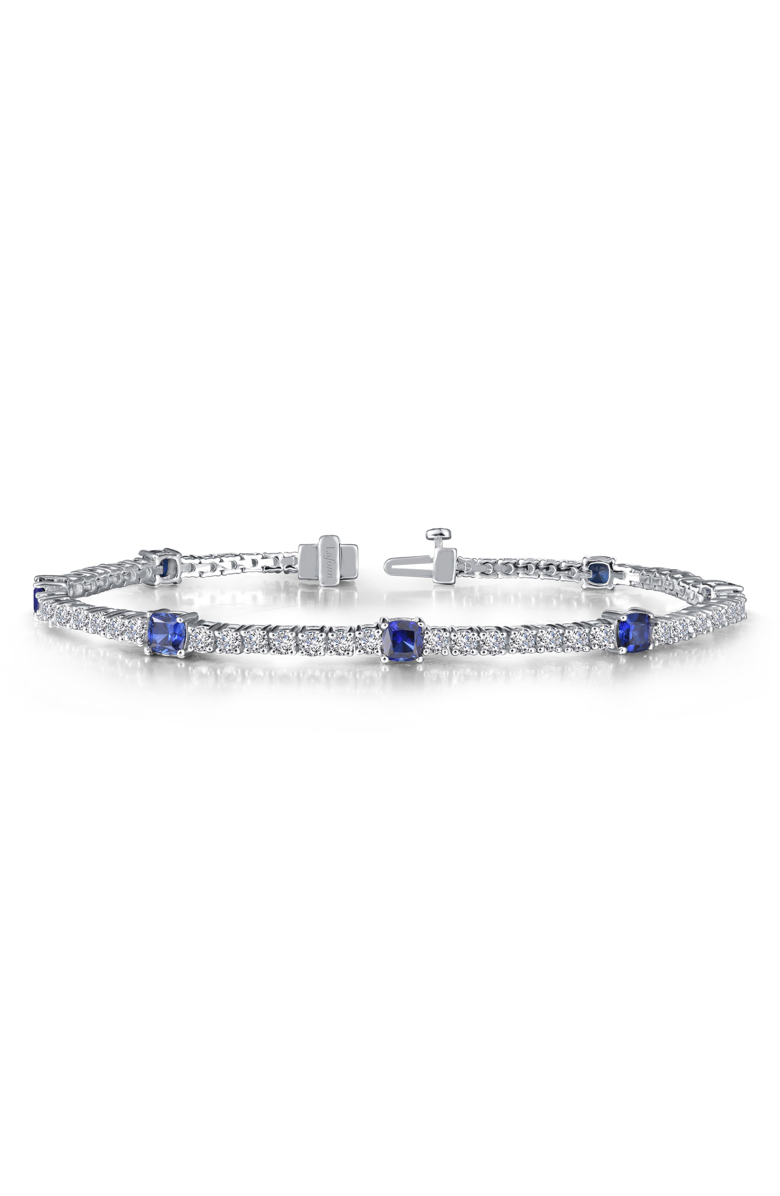 Lab Grown Sapphire & Simulated Diamond Link Tennis Bracelet