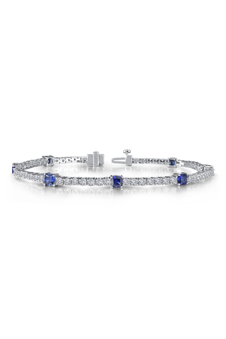 Lab Grown Sapphire & Simulated Diamond Link Tennis Bracelet, Main, color, SAPPHIRE/ WHITE