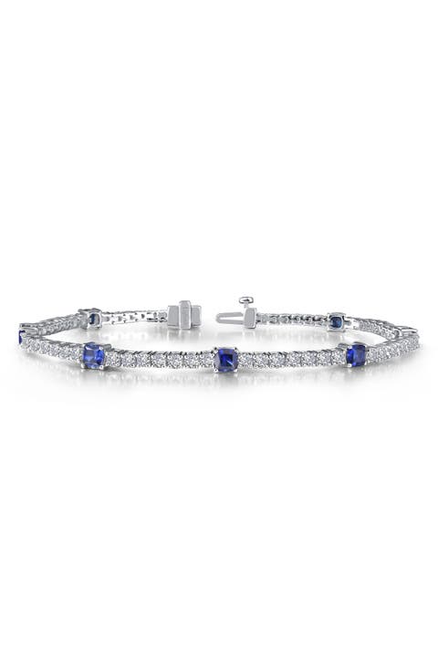 Lab Grown Sapphire & Simulated Diamond Link Tennis Bracelet