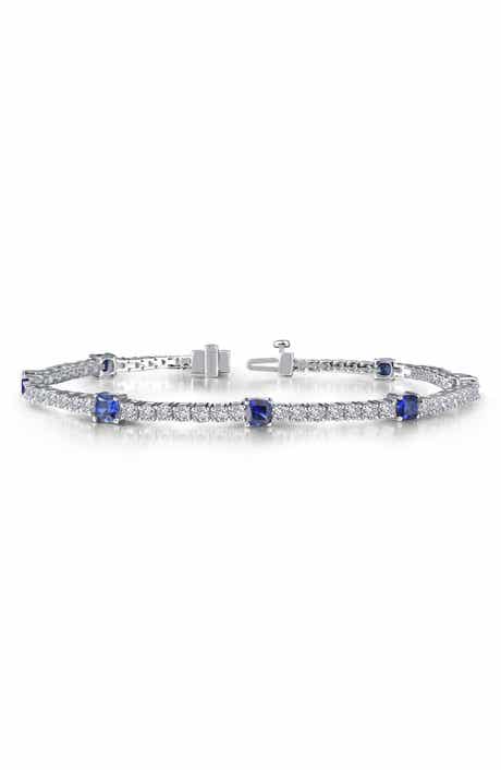 Lab Grown Sapphire & Simulated Diamond Link Tennis Bracelet