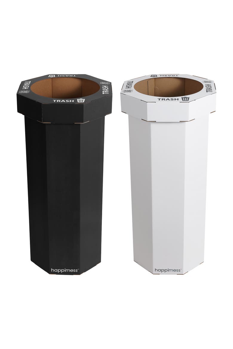 Fleur Traditional Classic Disposable Corrugated Cardboard Event Trash Can and Recycling Bin, Main, color, Black Cotton White