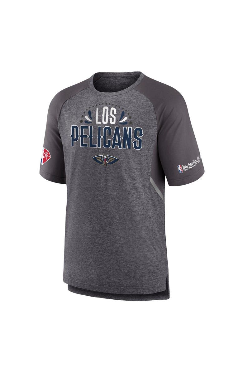 FANATICS Men's Fanatics Branded Heathered Gray New Orleans Pelicans 2022 Noches Ene-Be-A Core Shooting Raglan T-Shirt, Alternate, color, 