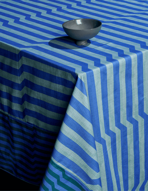 Tortuga Forma Stripe Tablecloth Reversible In Blue