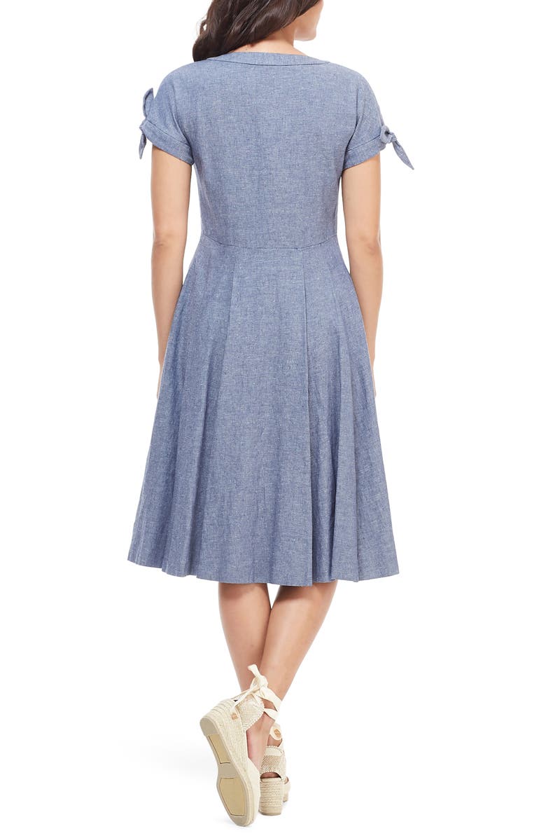 Gal Meets Glam Collection Lenna Button Front Linen Blend Fit & Flare Dress, Alternate, color, 