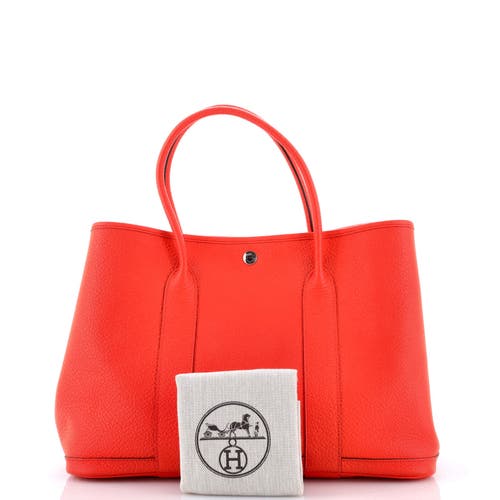 Pre-owned Hermes Hermes Garden Party Tote Leather With Printed Interior 36 In Orange