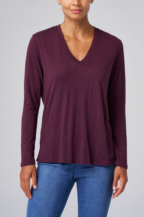 Slub Jersey Long Sleeve V-Neck Tee