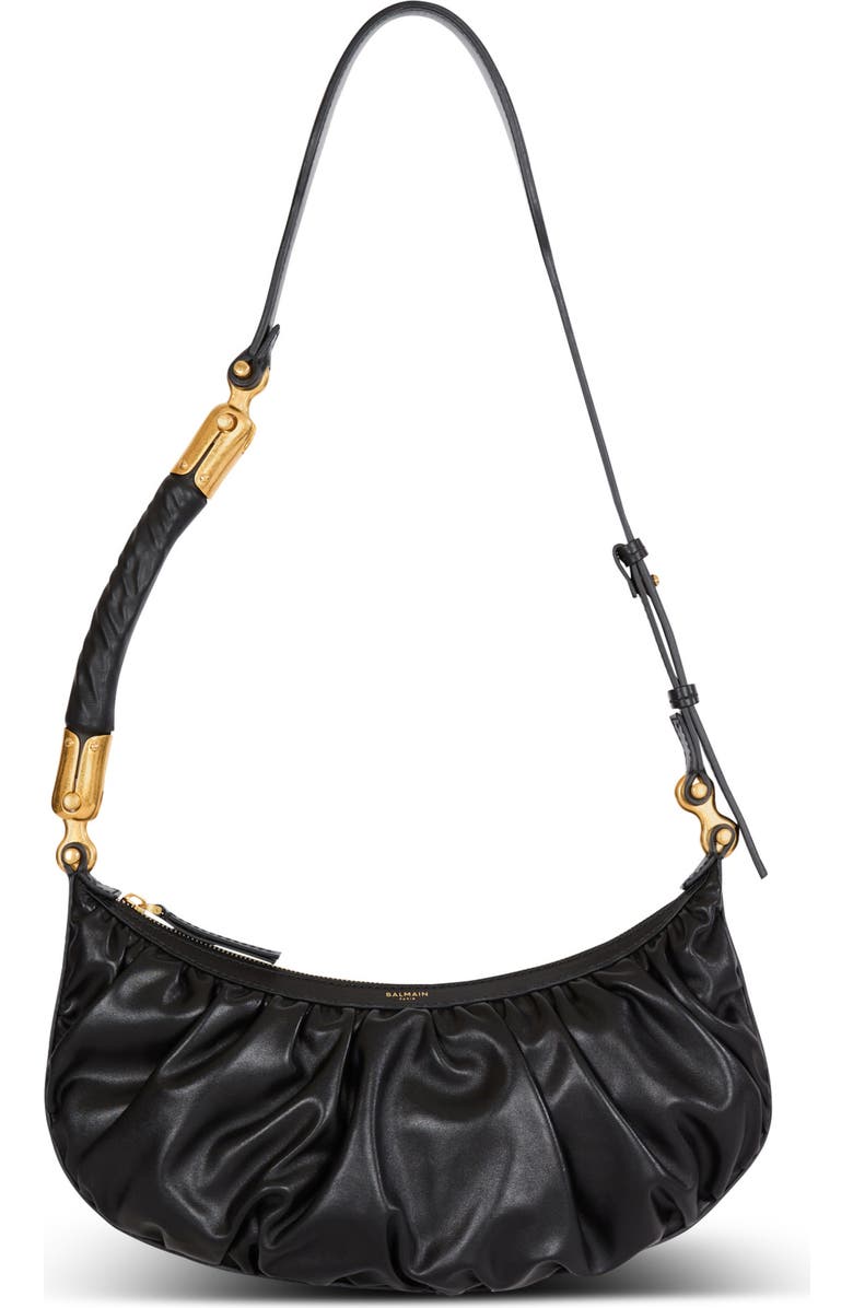 Balmain Ebene Hobo bag in calfskin leather, Main, color, Black