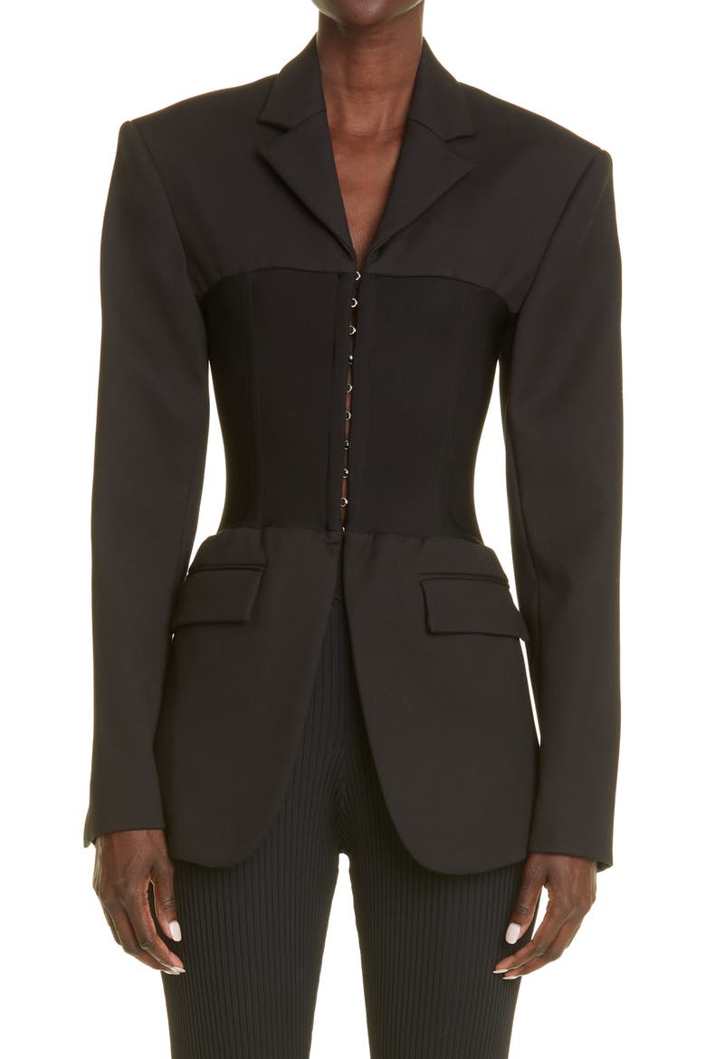 Corset Inset Blazer, Main, color, BLACK