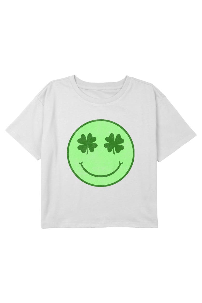 Girls Lost Gods Smiley Shamrock Face T Shirt, Main, color, White