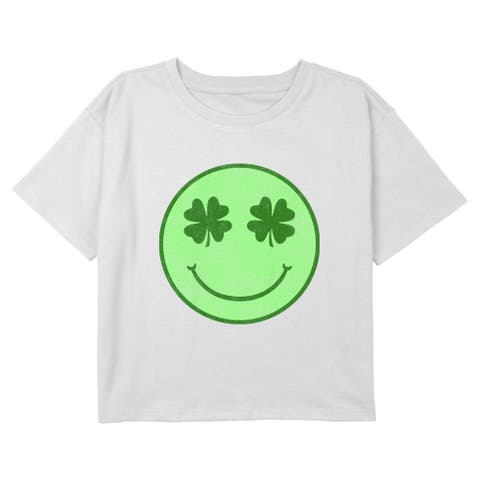 Girls Lost Gods Smiley Shamrock Face T Shirt