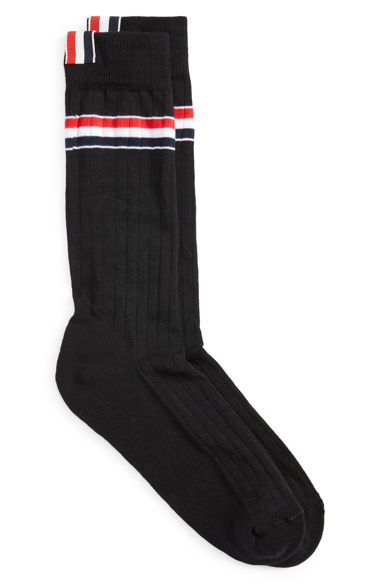 Thom Browne Stripe Ribbed Mid Calf Socks, Main, color, 
