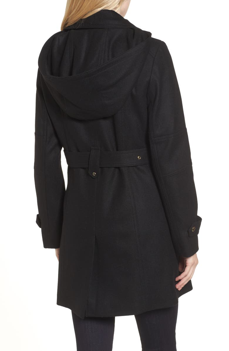 MICHAEL Michael Kors Belted Wool Blend Coat with Detachable Hood, Alternate, color,
