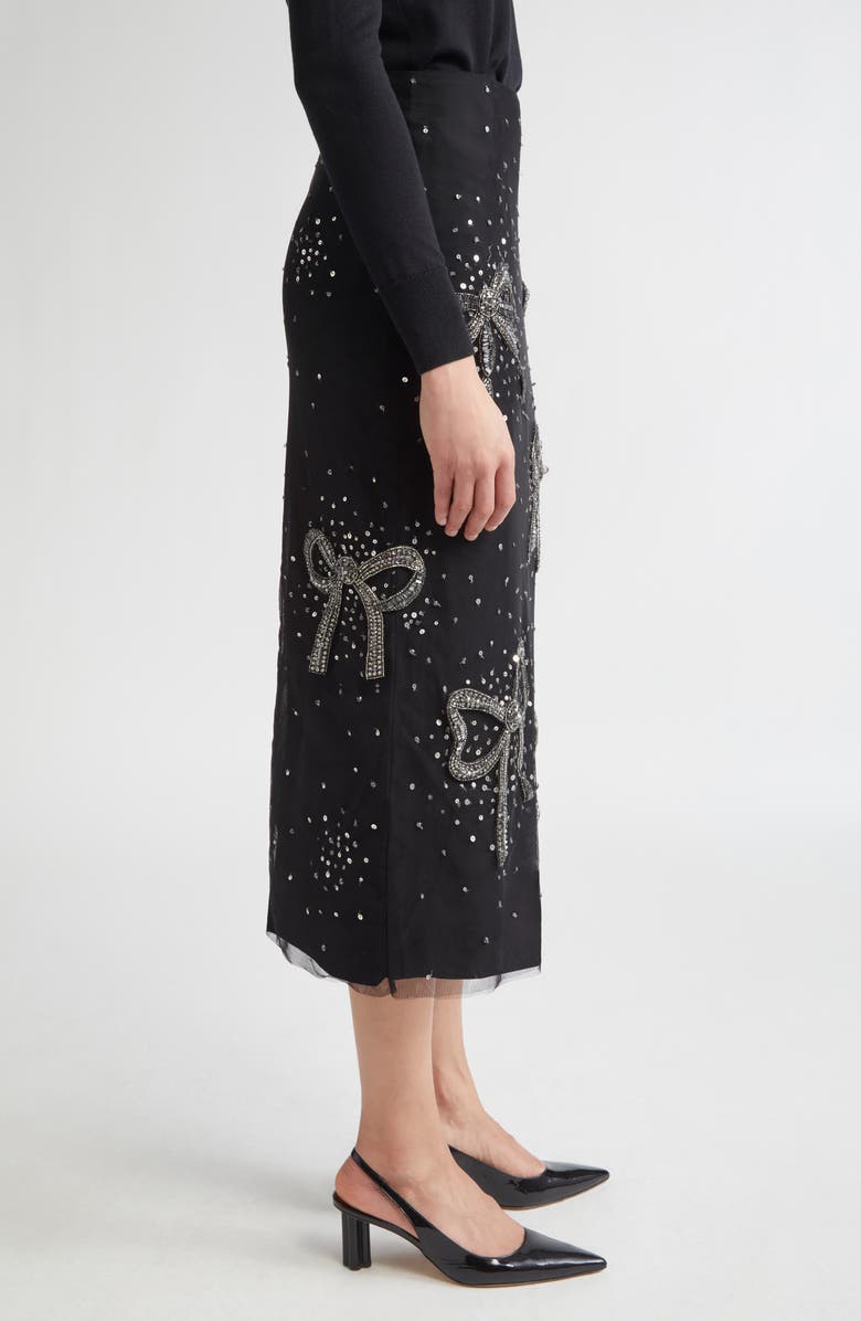 Carolina Herrera Bow Embellished Tulle Midi Skirt, Alternate, color, Black