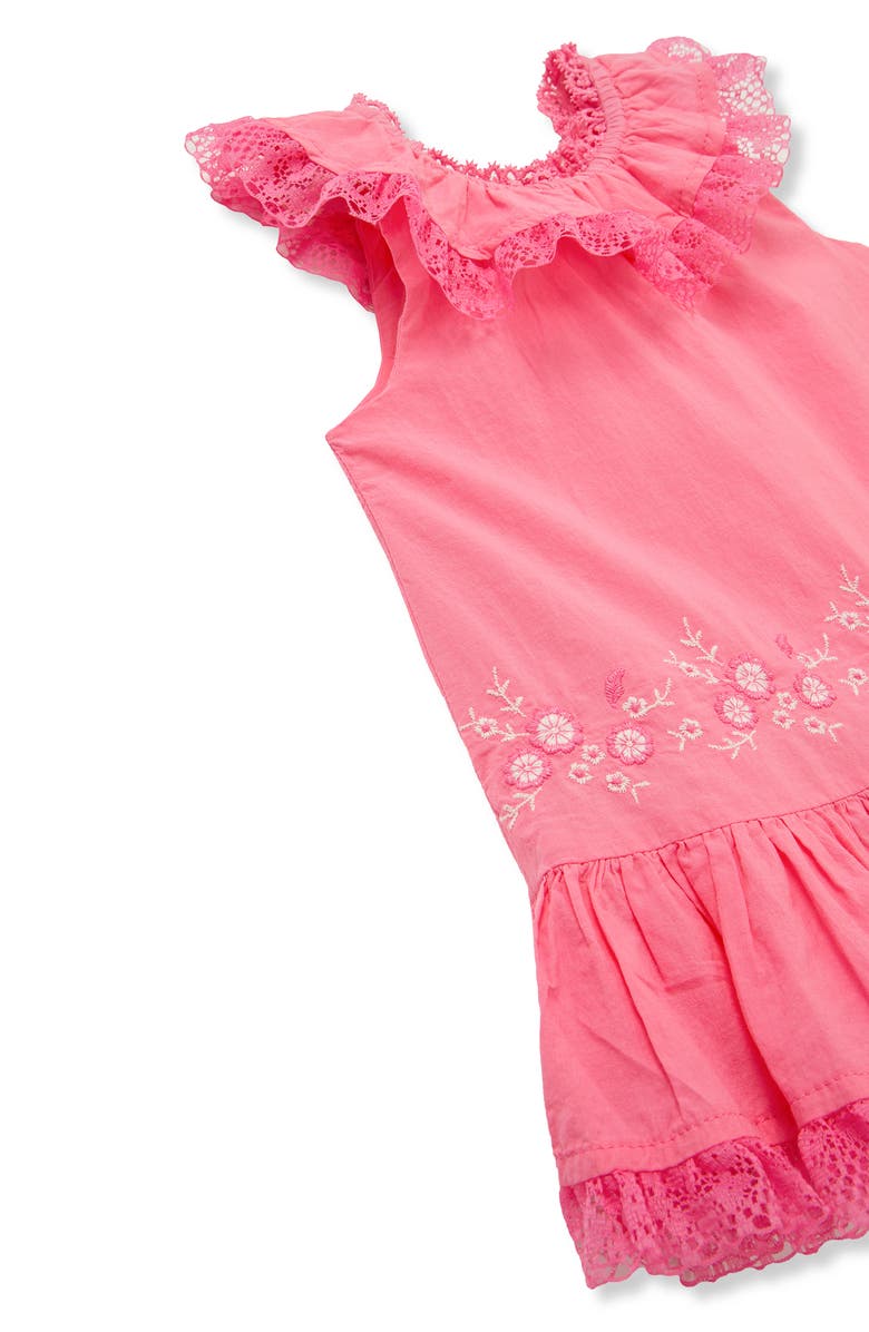 Habitual Kids Embroidered Lace Trim Cotton Dress, Alternate, color, Dark Pink