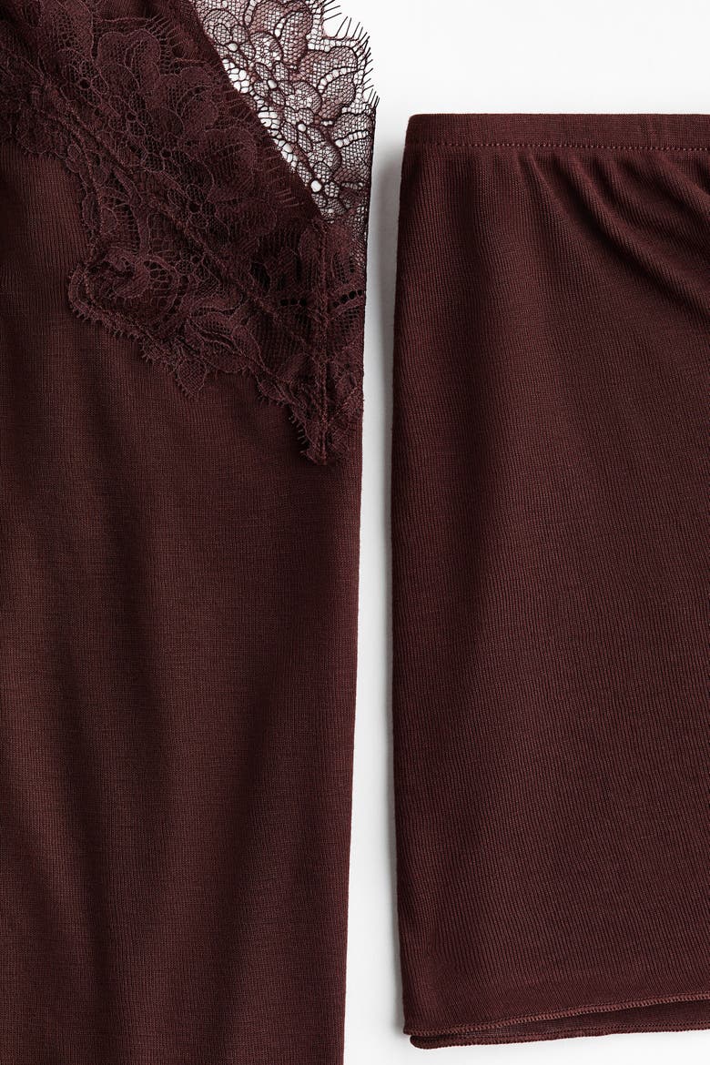 Lace-trimmed Pyjamas, Alternate, color, Dark brown