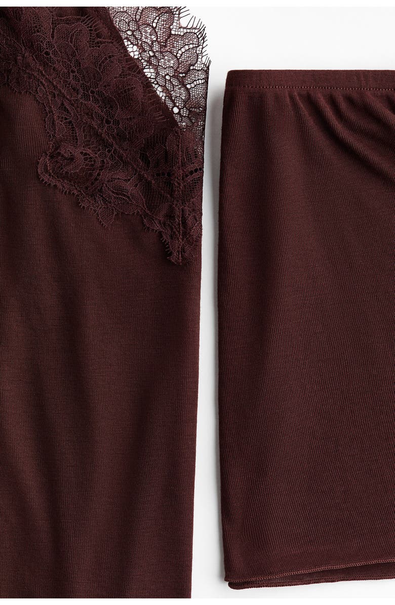 H&M Lace-trimmed Pyjamas, Alternate, color, Dark Brown