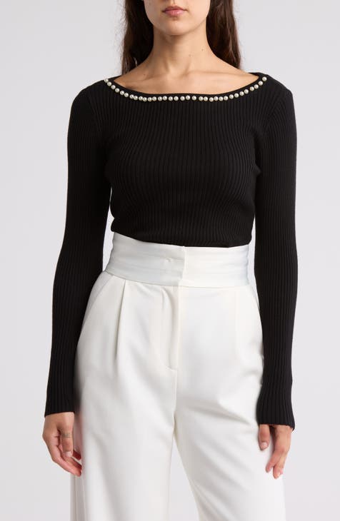 Nina Faux Pearl Trim Sweater