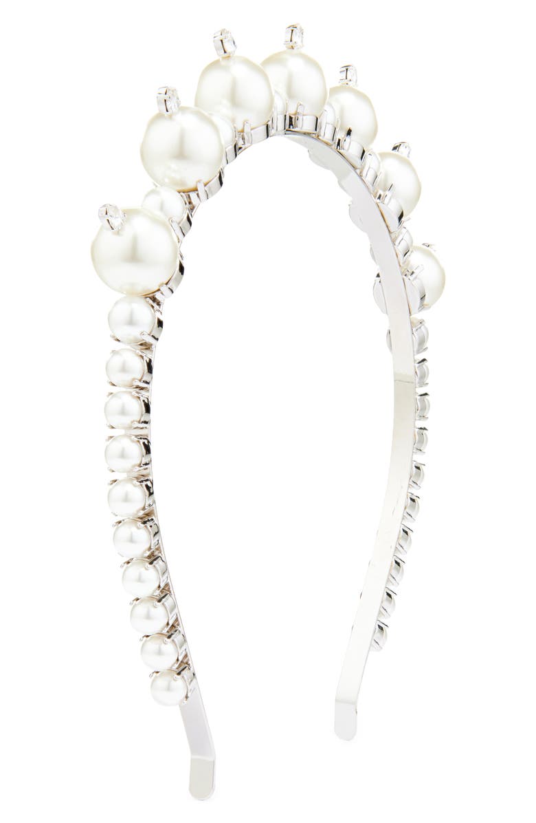 Simone Rocha Crystal & Imitation Pearl Tiara Headband, Main, color, Pearl/ Crystal