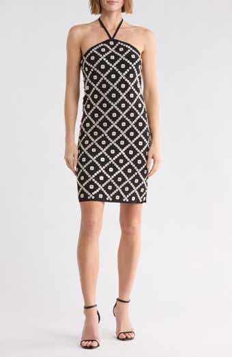 Melo Button Pattern Halter Minidress
