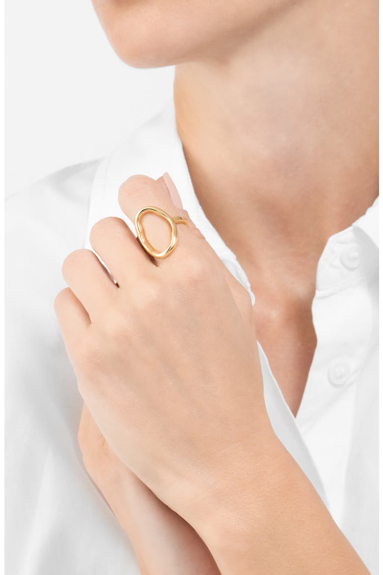 Open Hammered Oval Ring, Alternate, color, YELLOW