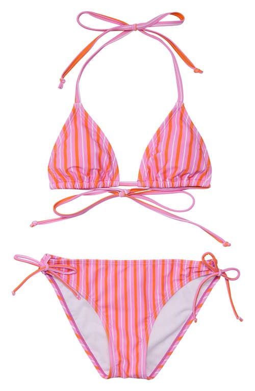 Snapper Rock Kids' Stripy Sunset Two-Piece Swimsuit in Pink 