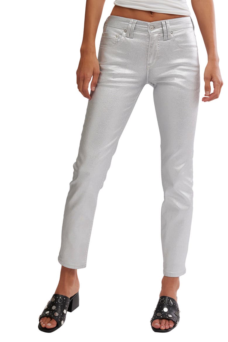 Oracle Metallic Low-Rise Slim Ankle Straight Jeans, Main, color, DIVINE