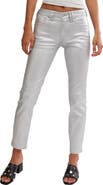 Free People Oracle Metallic Low-Rise Slim Ankle Straight Jeans