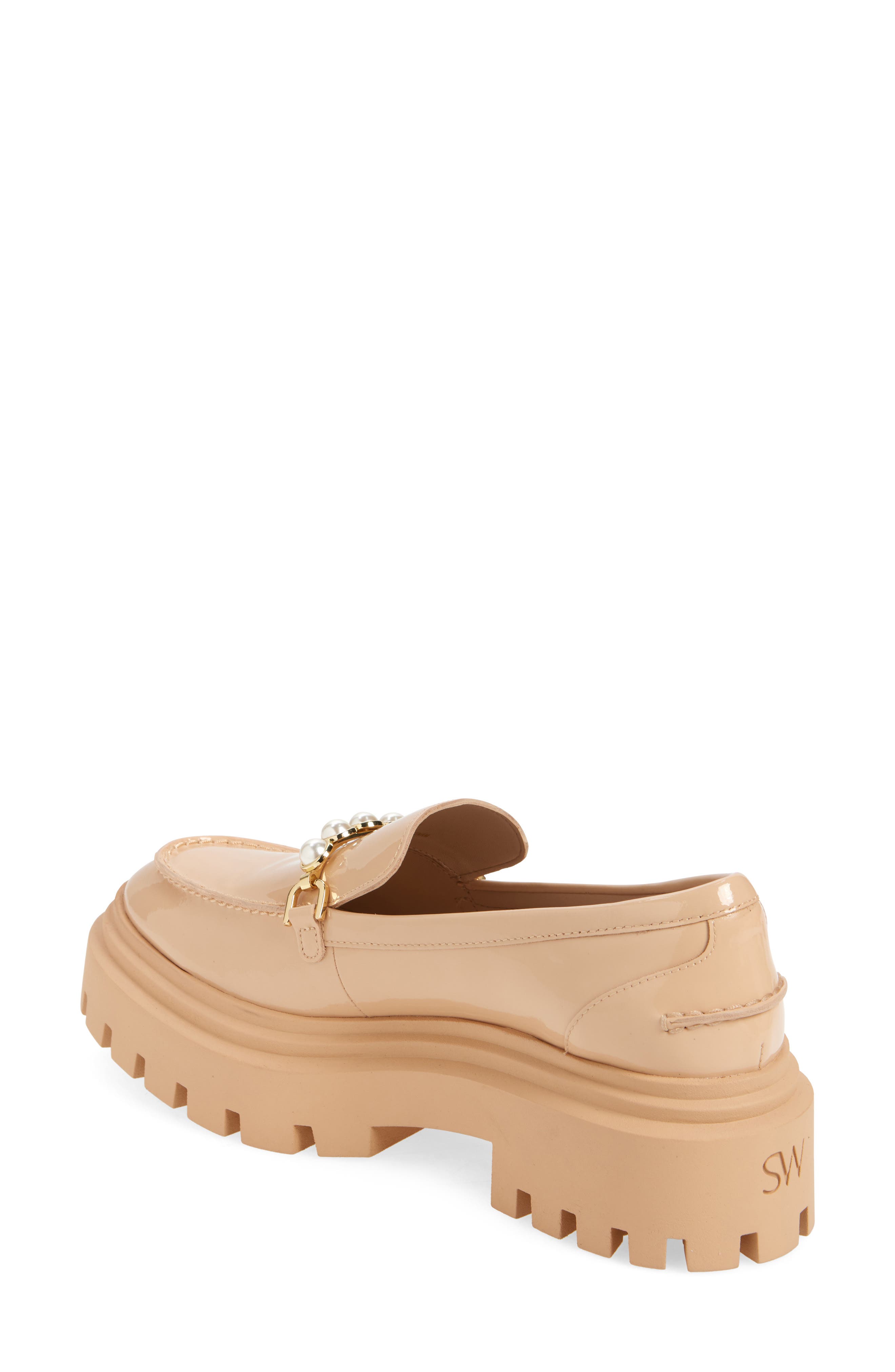 Stuart Weitzman Perla Imitation Pearl Lug Sole Loafer, Alternate, color, Golden Beige