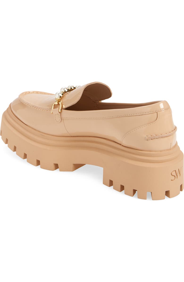 Stuart Weitzman Perla Imitation Pearl Lug Sole Loafer, Alternate, color, Golden Beige