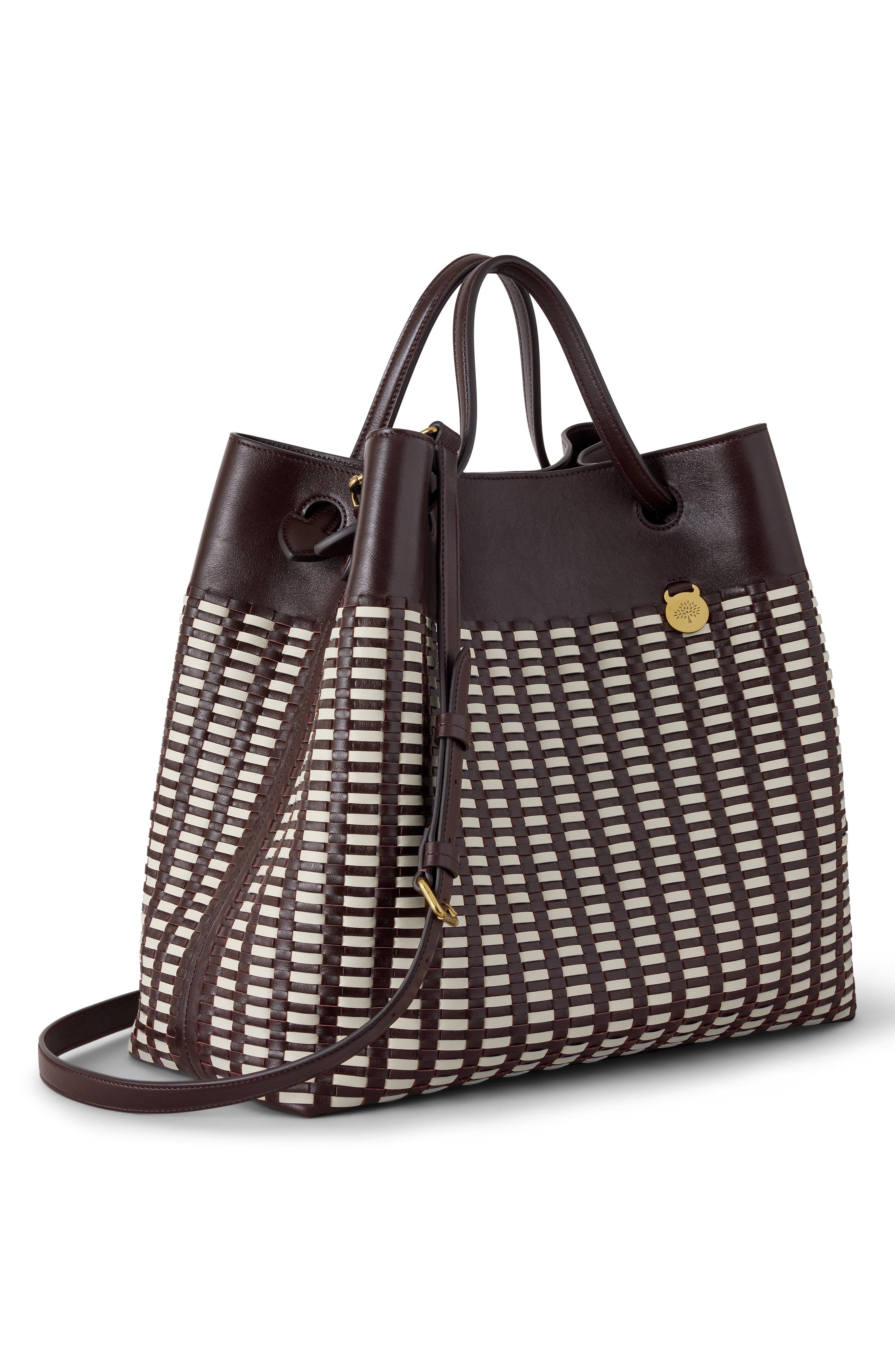 Mulberry Woven Leather Tote, Alternate, color, Ebony-Crumpet