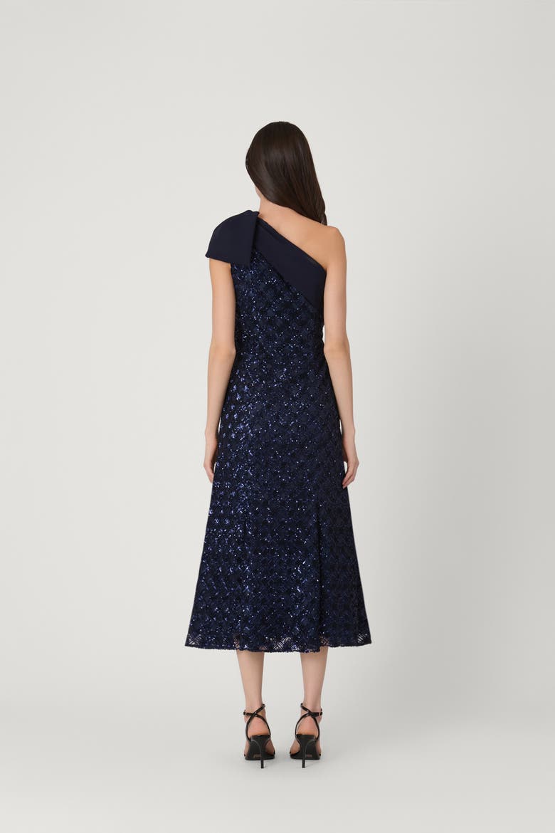 Midnight Diamond Sequin Mesh Selina Dress, Alternate, color, Navy
