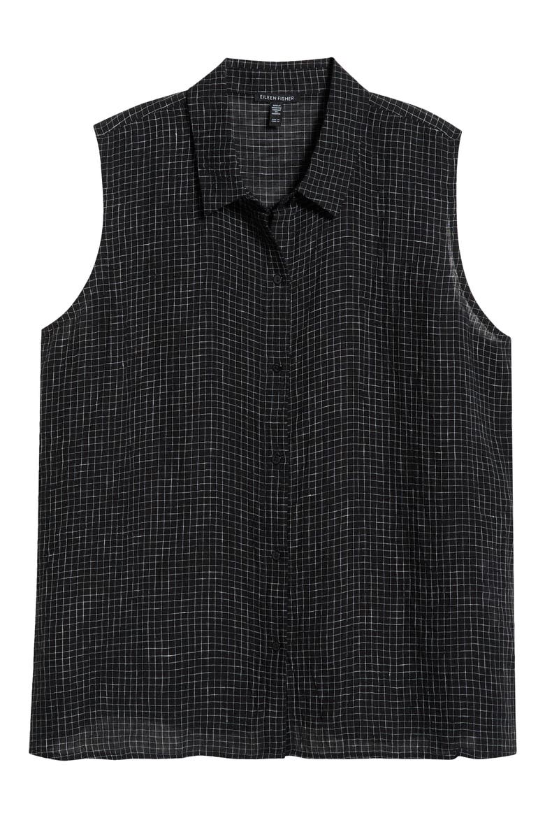 Grid Sleeveless Button-Up Shirt, Alternate, color, BLACK/ WHITE