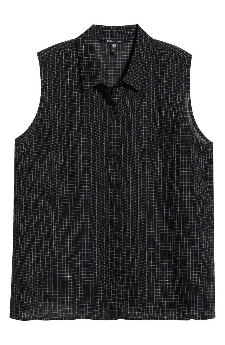 Eileen Fisher Grid Sleeveless Button-Up Shirt, Main, color, 