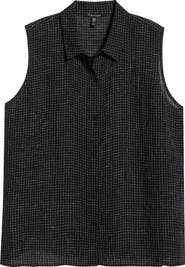 Eileen Fisher Grid Sleeveless Button-Up Shirt