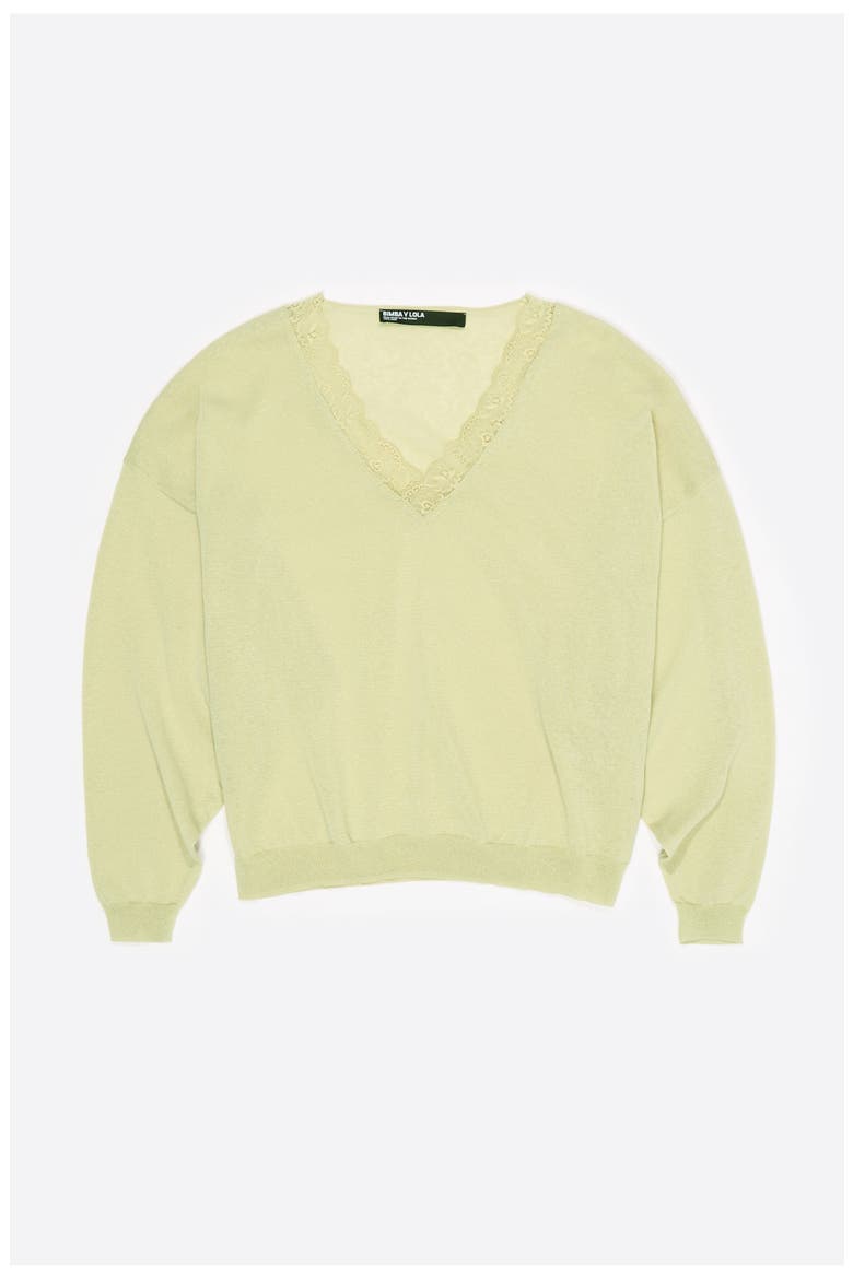 Short Sweater In Cotton Linen and Lace, Alternate, color, LIGHT GREEN