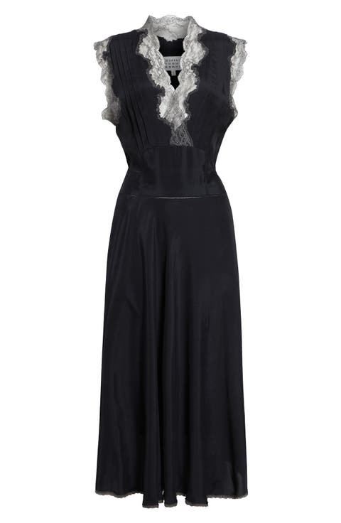 Lace Trim Satin Midi Dress